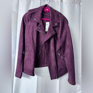 Style & Co Faux Suede Moto Jacket Asymmetrical Design color Port Sz XS NWT